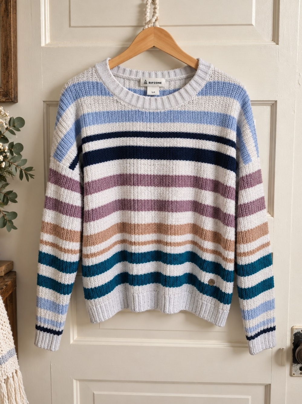 Ripzone Striped Chenille Knit Sweater Cozy Coastal Cabin Small